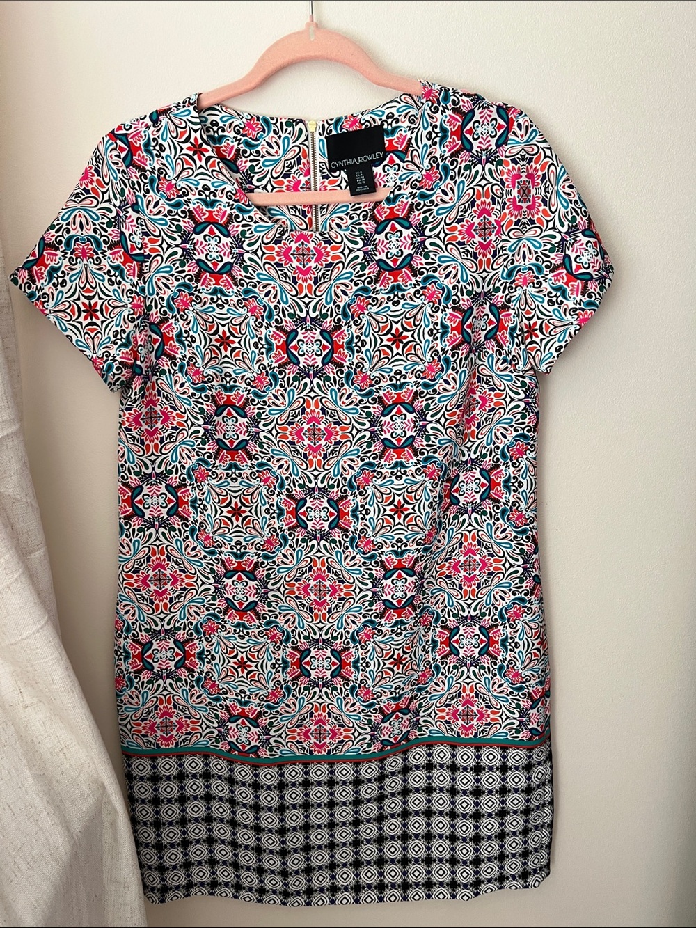 Cynthia Rowley Pink Teal Mosaic Shift Dress